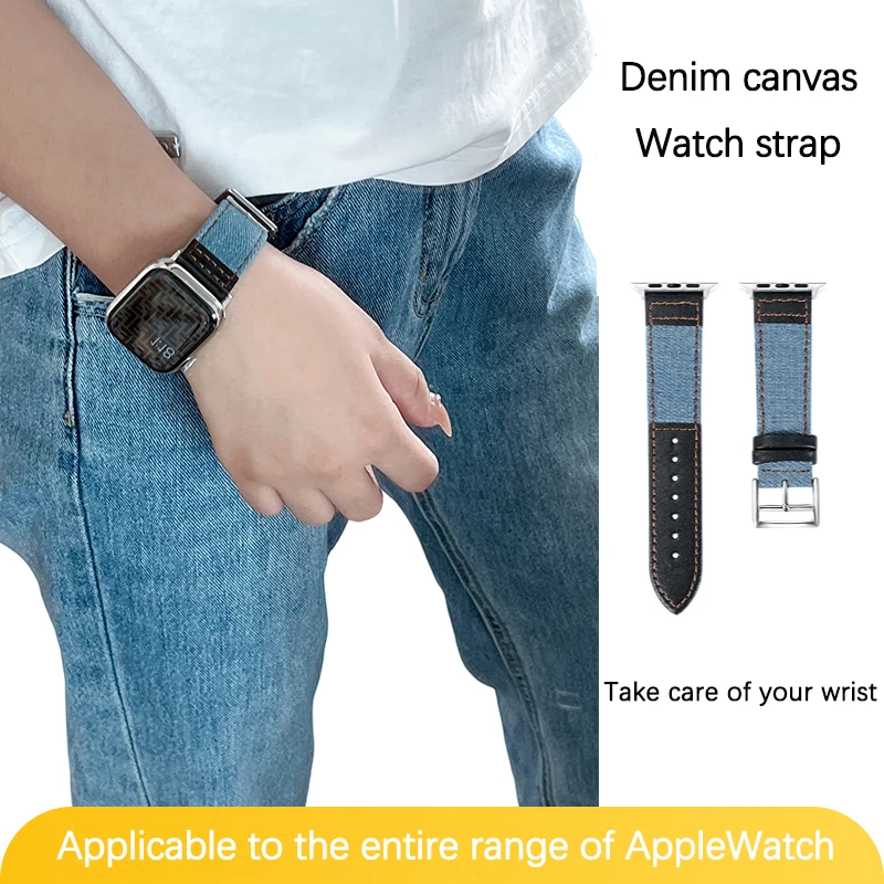 Cowboy canvas leather Watchband 38mm 40mm 41mm For Iwatch 8 7 6 5 4  SE Wrist Brace for Apple Watch  42mm 44mm 45mm ultra 49mm