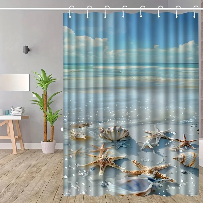 

Waterproof Beach Ocean Starfish Shower Curtain Tropical Coastal Nautical Bathroom Decor Curtain 180x200cm