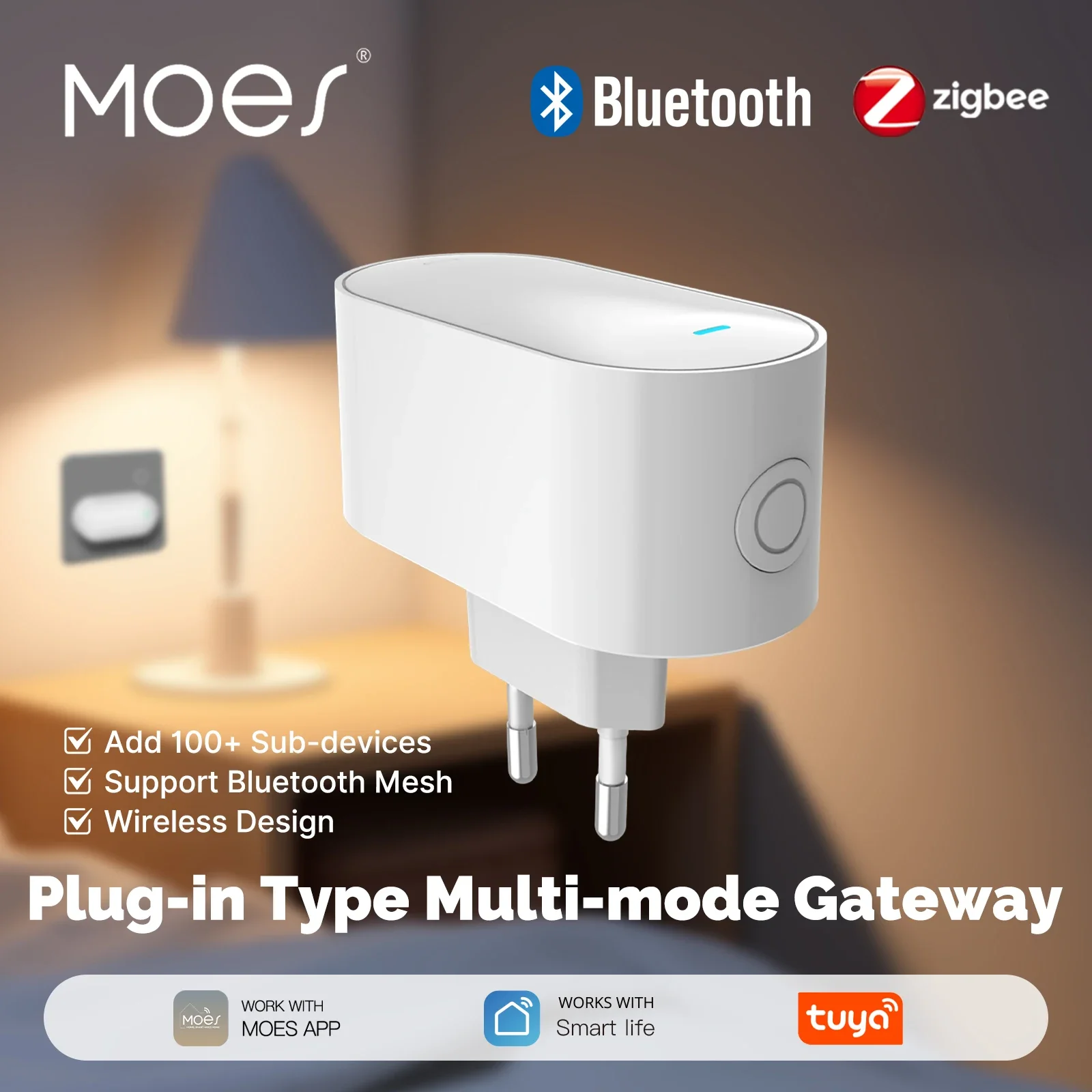 MOES ZigBee Bluetooth BLE Mesh Smart Hub EU Version - Tuya Certified Gateway, 100+ Devices Support, Multi-Protocol App Control