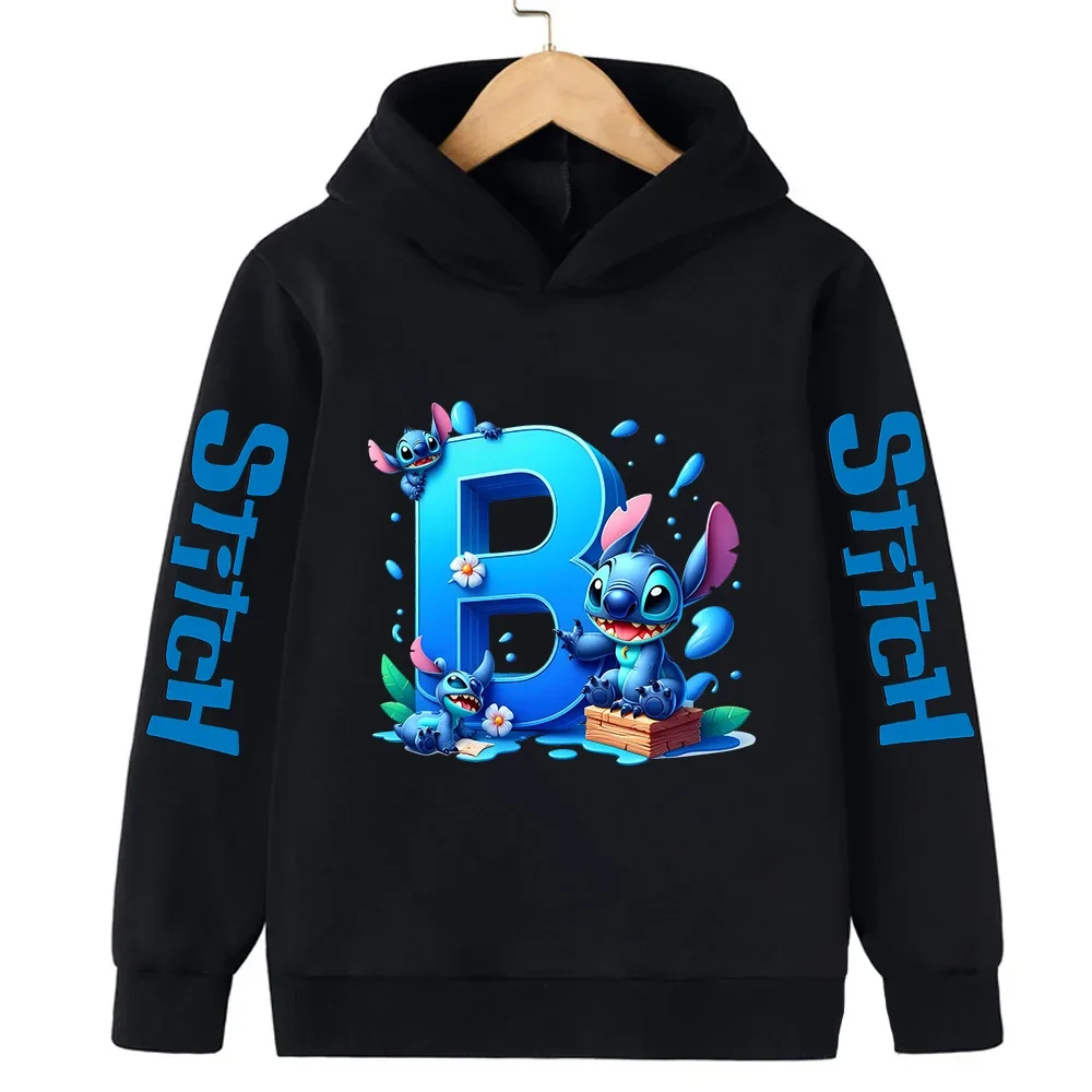 New Stitch Children Hoodies 26 English Letters ABCD Kids Pullover Casual Clothes Kid Girl Boy Cartoons Kawaii Tops Sweatshirts