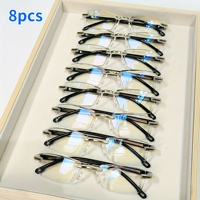 8pcs Fashion Lightweight Reading Glasses Presbyopia Glasses Blue Light Blocking Glasses Rimless High-Definition Reading Glasses