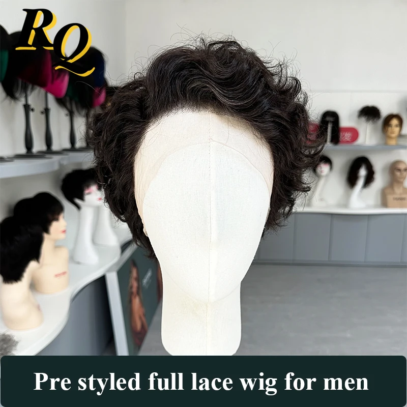 

Full Lace Wig For Men Pre Styled Male Toupee Hair System Replacement Transparent Lace Hair Men's Wigs Curly Hair Wig Remy Hair