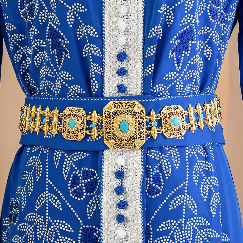 

Exquisite Filigree Gold Waist Belt With Colored Gemstones, Elegant Wedding Accessory For Ethnic Bridal Looks & Festive Occasions