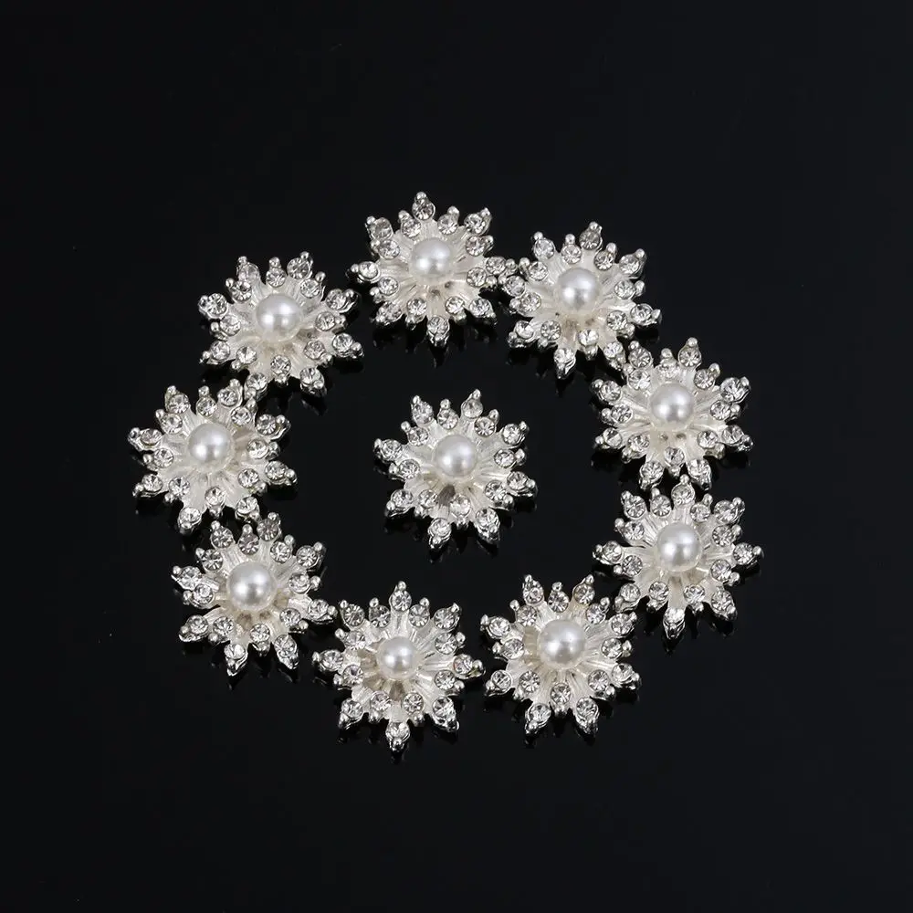 10PCS 16MM Craft Plating Hairpin Accessories Apparel Sewing Snowflake Buttons Pearl Buckle Rhinestone Button