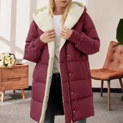 Winter Women Coat Thick Fleece Lining Windproof Zipper Closure Hooded Elastic Cuff Pockets Heat Retention Cardigan Down Jacket