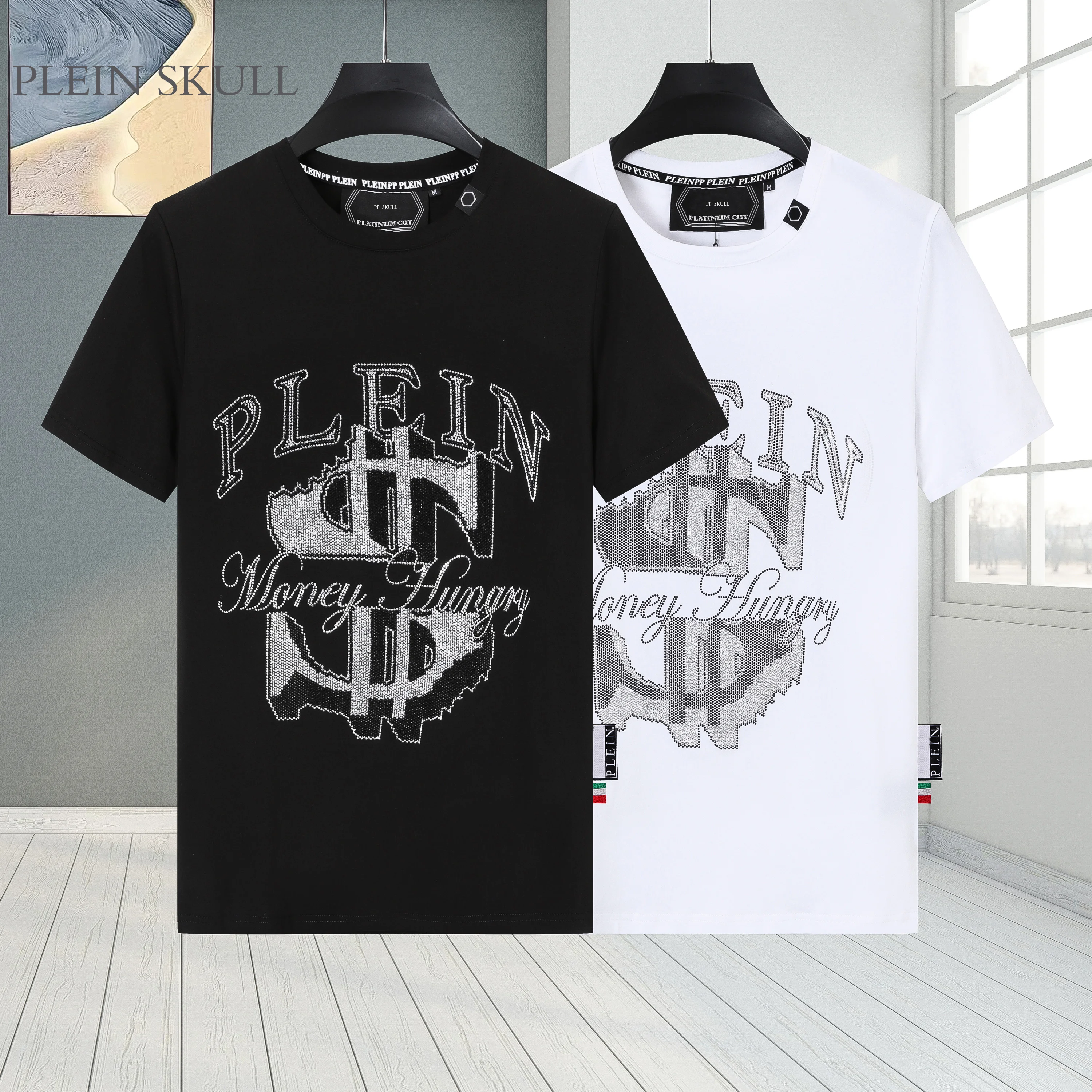 

Футболка PLEIN SKULL унисекс, в стиле панк-хип-хоп, для вечеринок, модная, с коротким рукавом, круглым вырезом, летняя, повседневная, для путешествий, спортивная, хлопковая.