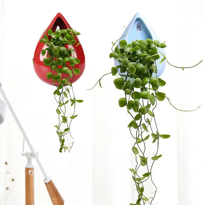 Nordic Style Ceramic Vase Wall Mounted Green Plant Hydroponic Flowerpot Hanging Creative Flowers Arrangement Planter Decoration