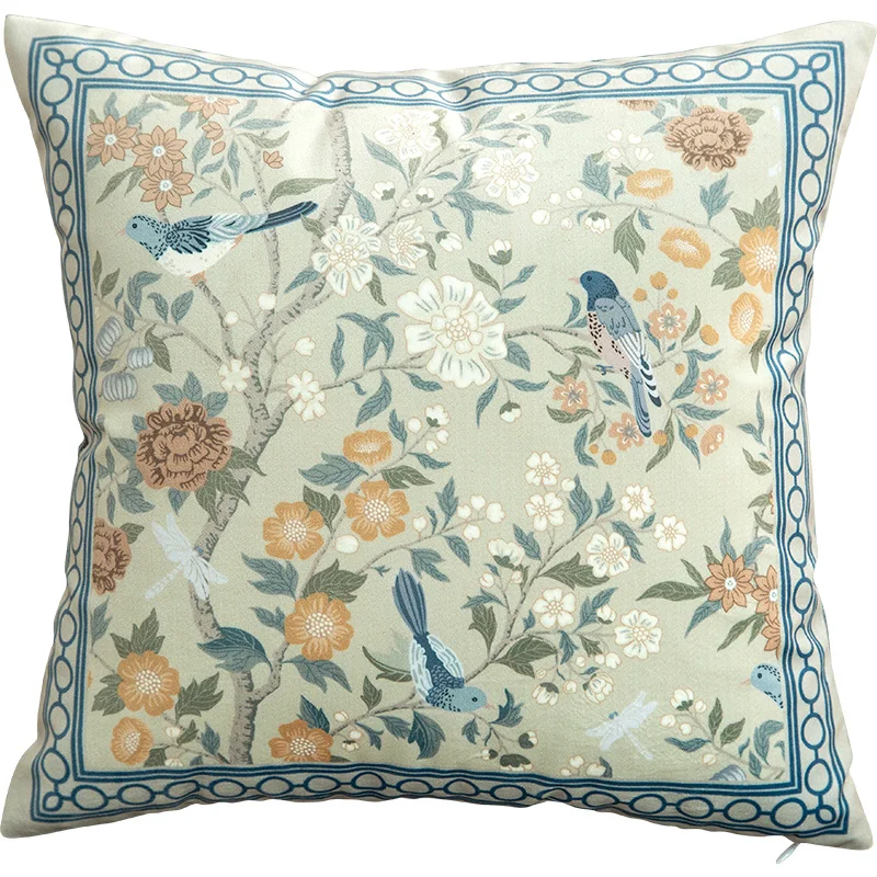 

Chinese Style Retro Cushion Cover Plush Print Flowers Birds Decorative Pillowcase for Sofa Living Room Home Decor Pillow Cover