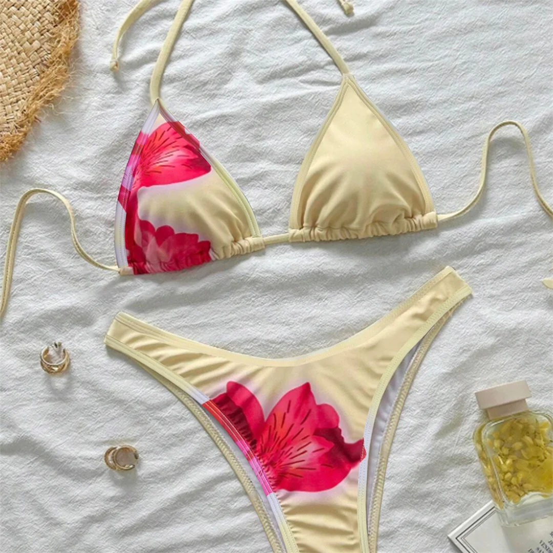XS - L, mit Blumenmuster, Neckholder-Bikini, Damen-Badeanzug, dreiteiliges Bikini-Set, Damen-Badebekleidung, Badeanzug, Badebekleidung, Schwimmbekleidung V6800 – Detail 13