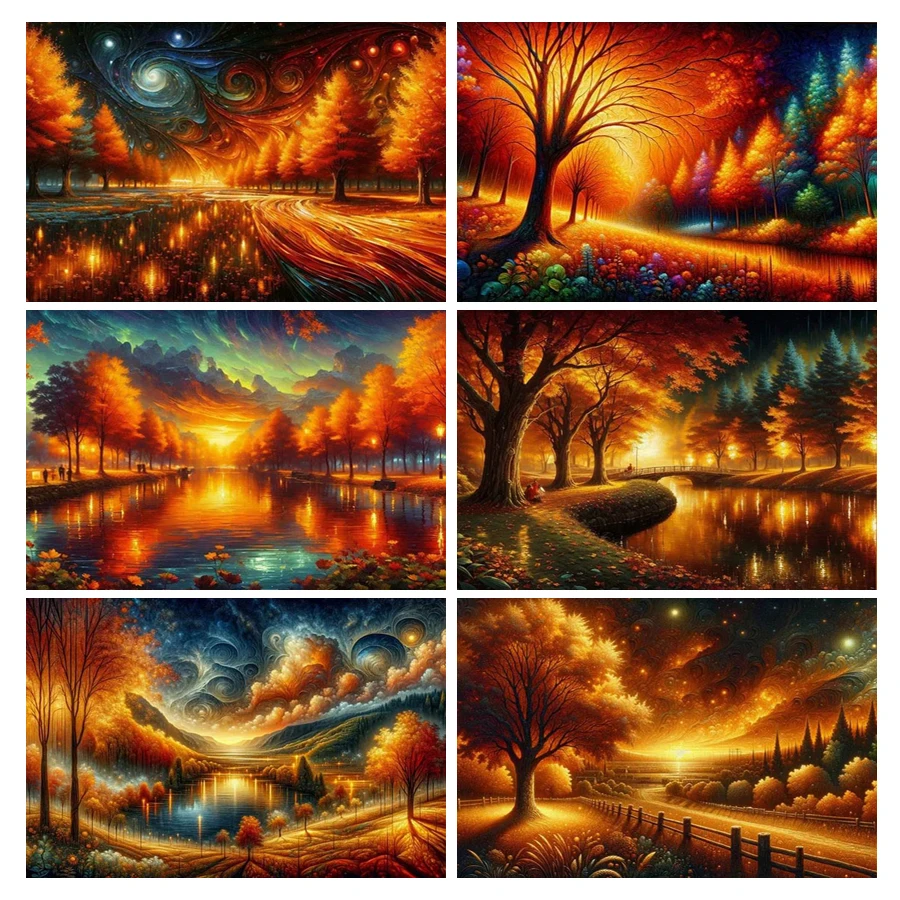 Diy Full Mosaic Art Fantasy Autumn Scenery Diamond Painting New Collection Landscape Rhinestone Embroidery Picture Wall Decor