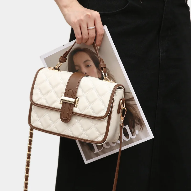 Xiaoxiangfeng سلسلة الماس حقيبة مربعة صغيرة جديدة عصرية ومتعددة الاستخدامات، حقيبة كتف محمولة شهيرة للنساء