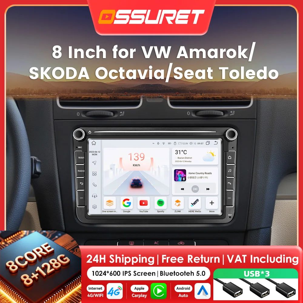 8 "Carplay Android Auto autoradio per Vw GOLF 5 POLO Berlina PASSAT B6 CC Radio TOURAN SCIROCCO CADDY Jetta Skoda Seat multimediale