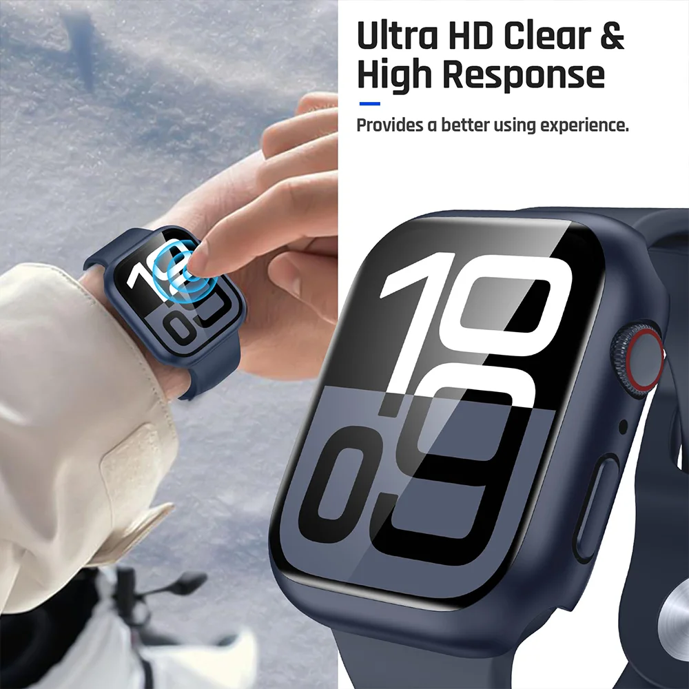Glas + Hülle für Apple Watch Serie 46 mm 44 mm 40 mm 45 mm 41 mm 42 mm 38 mm Displayschutzfolie Abdeckung iwatch 10 9 8 7 6 5 3 SE Zubehör