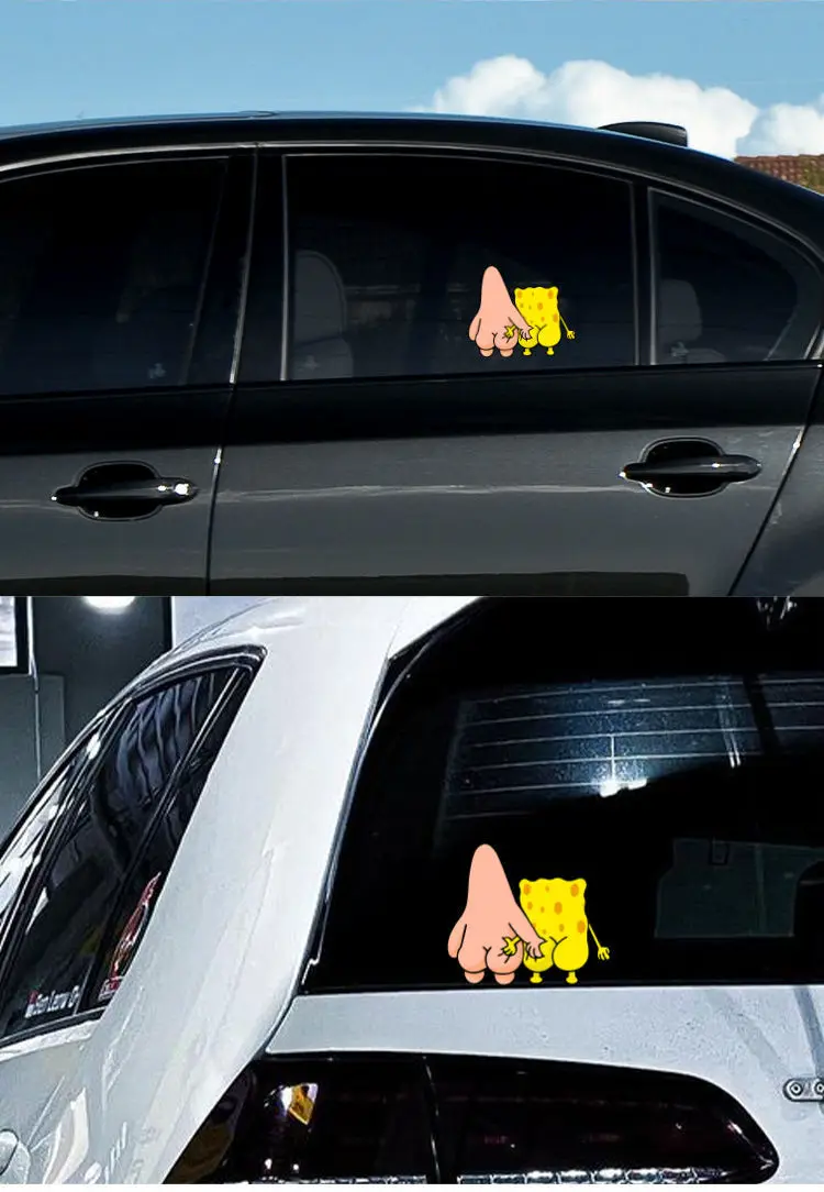 

Kawaii SpongeBob SquarePants Car Stickers Cartoon Personalized Creative Electric Car Stickers Window Decoration