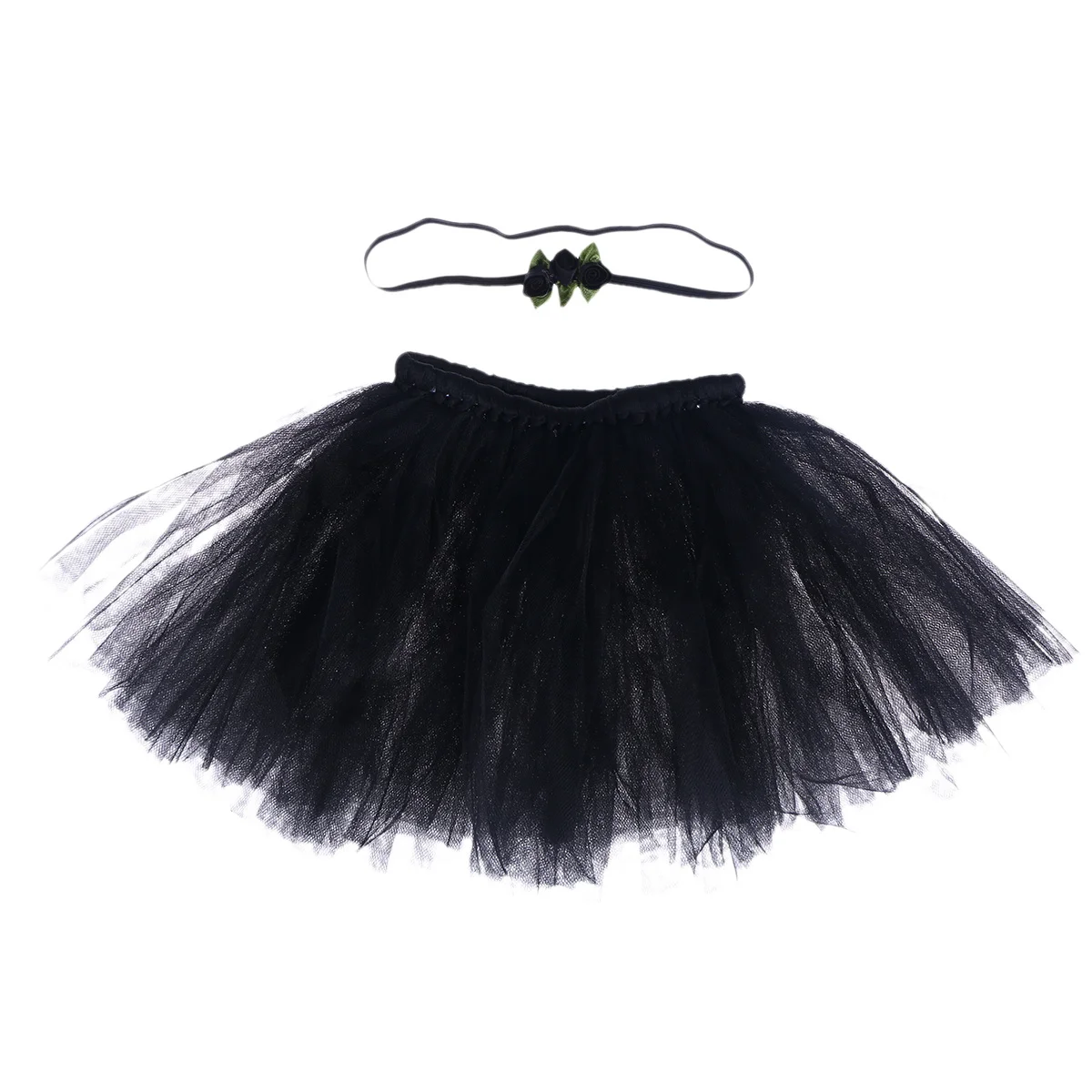 تنورة توتو صغيرة للفتيات باللون الأسود الناعم بخصر مطاطي من التول تنورة فقاعية ذات طبقات للتصوير الفوتوغرافي وحفلات الرقص