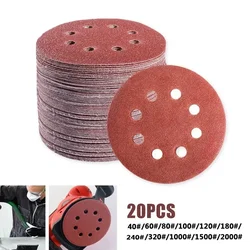 20pcs 5Inch 125mm Round Sandpaper 8 Hole Sanding Discs Hook And Loop Grit 40-2000 Orbital Sander Pad For Polishing Wood Metal