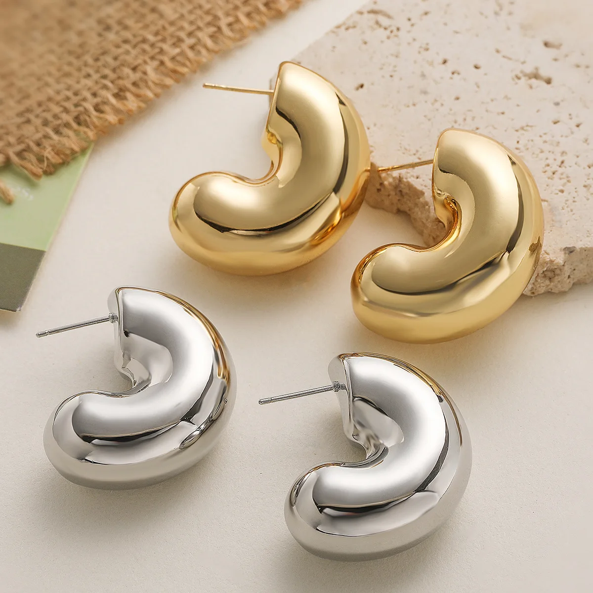 GANPUP Hochwertige, glatte C-förmige Ohrstecker für Damen, modischer neuer Ohrschmuck, Geschenk für Partys, серьги женские – Detail 2