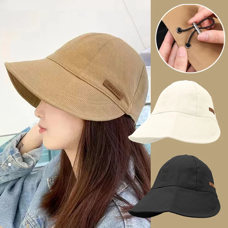 Women\'s Foldable Sunhat Summer Outdoor Beach Fisherman Hat Sunscreen UV Protection Cap Adjustable Cotton Wide Brim Bucket Caps