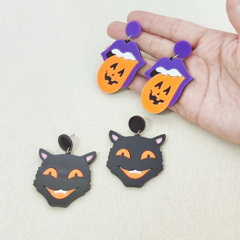 Halloween Demon Ghost Witch Dangle Earrings for Women Glitter Acrylic Jewelry Fashion Accessories