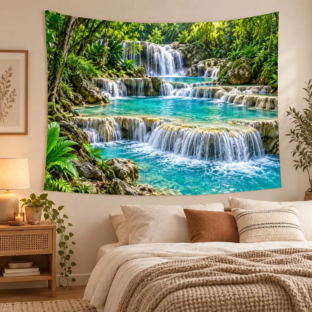 Window Scenery Mural Tapestry Durable Soft Microfiber Horizontal Wall Hanging Decor For Bedroom Patio Garden Parties