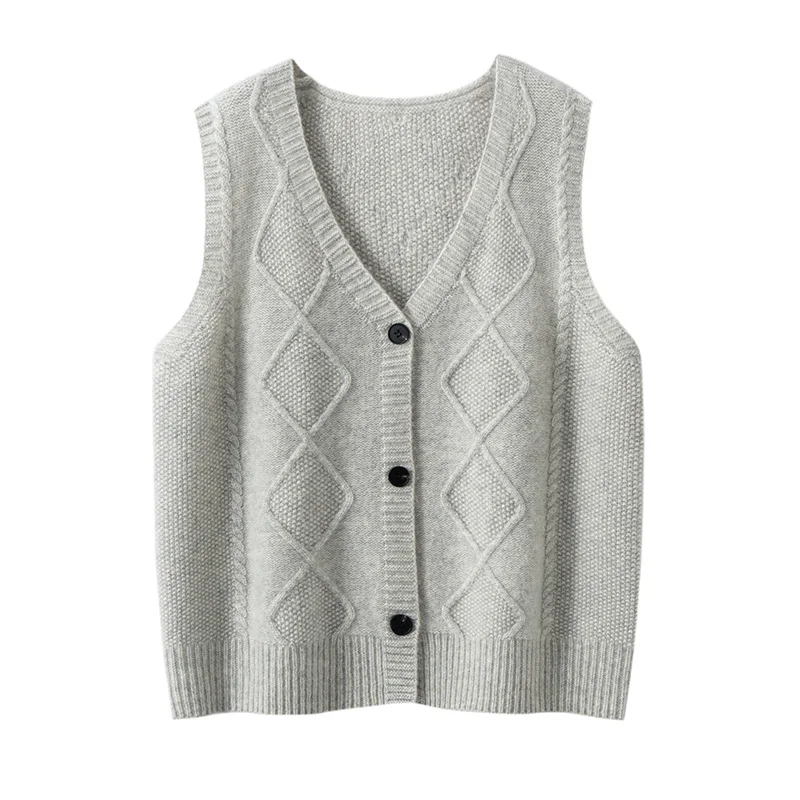 

ADDONEE Autumn Winter Women's V-neck Waistcoat 100% Cashmere Knitted Sleeveless Cardigan Sweater Female Basic Casual Clothing
