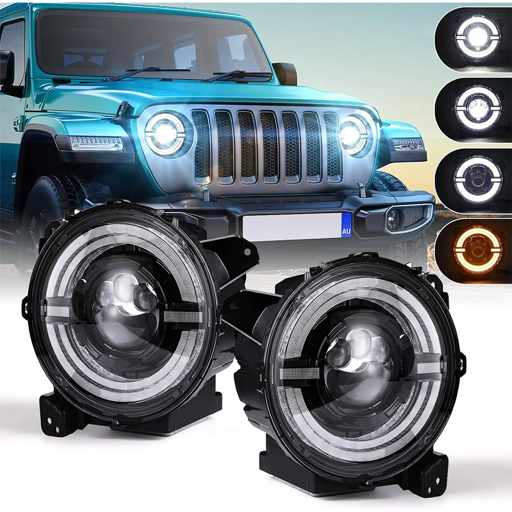 New Trend 9 inch Round LED Headlights With Double DRL Amber Turn Signal for JL JLU with High/Low Beam Headlamp