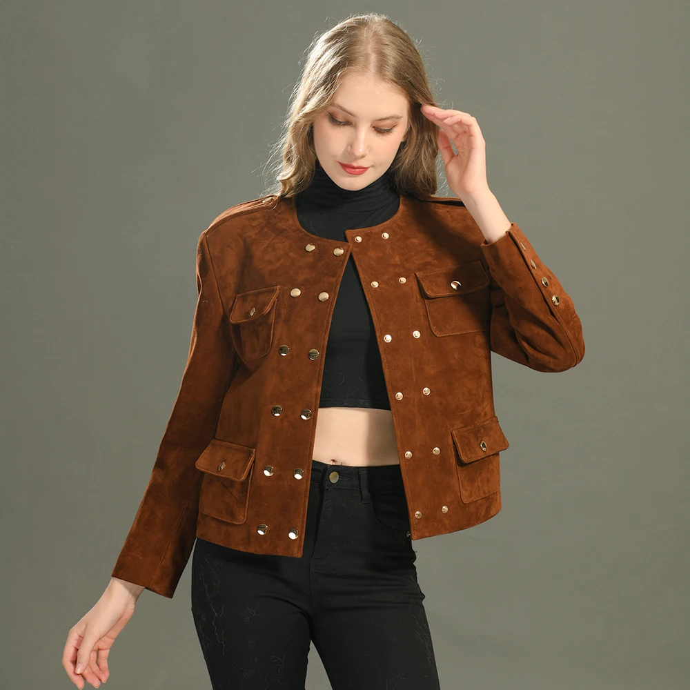 

Jxwatcher женская куртка из натуральной замши, женское модное пальто из натуральной кожи, двубортная укороченная куртка, осеннее новое поступление