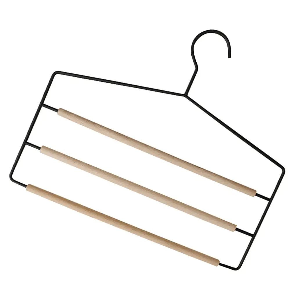 

Multi function Pants Hangers 3 tier Wrought Iron Wooden Rack Black Closet ganizers Home Trousers Clothes Pant