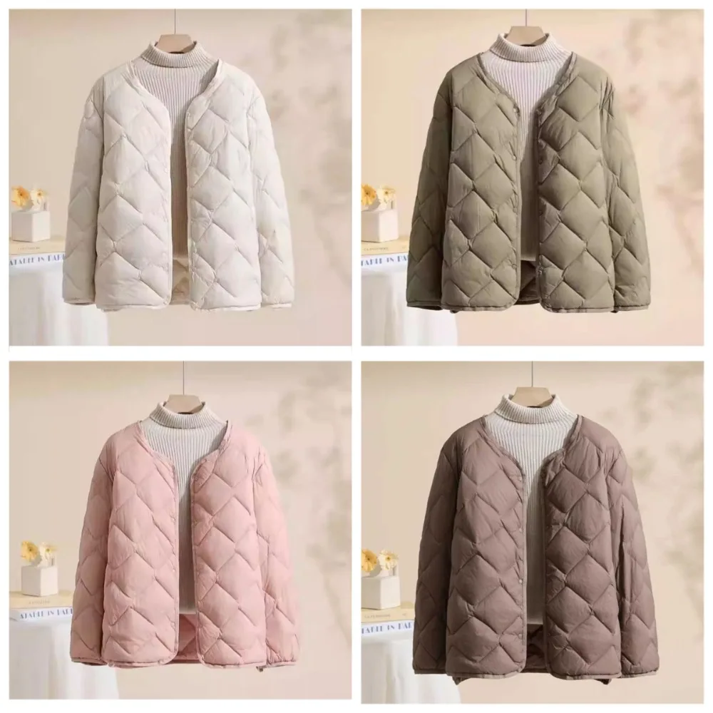 

2025 New Autumn Winter Ultra Light Collarless Soft Puffer Jacket Women Casual Loose Single Breasted Duck Down Coat Female
