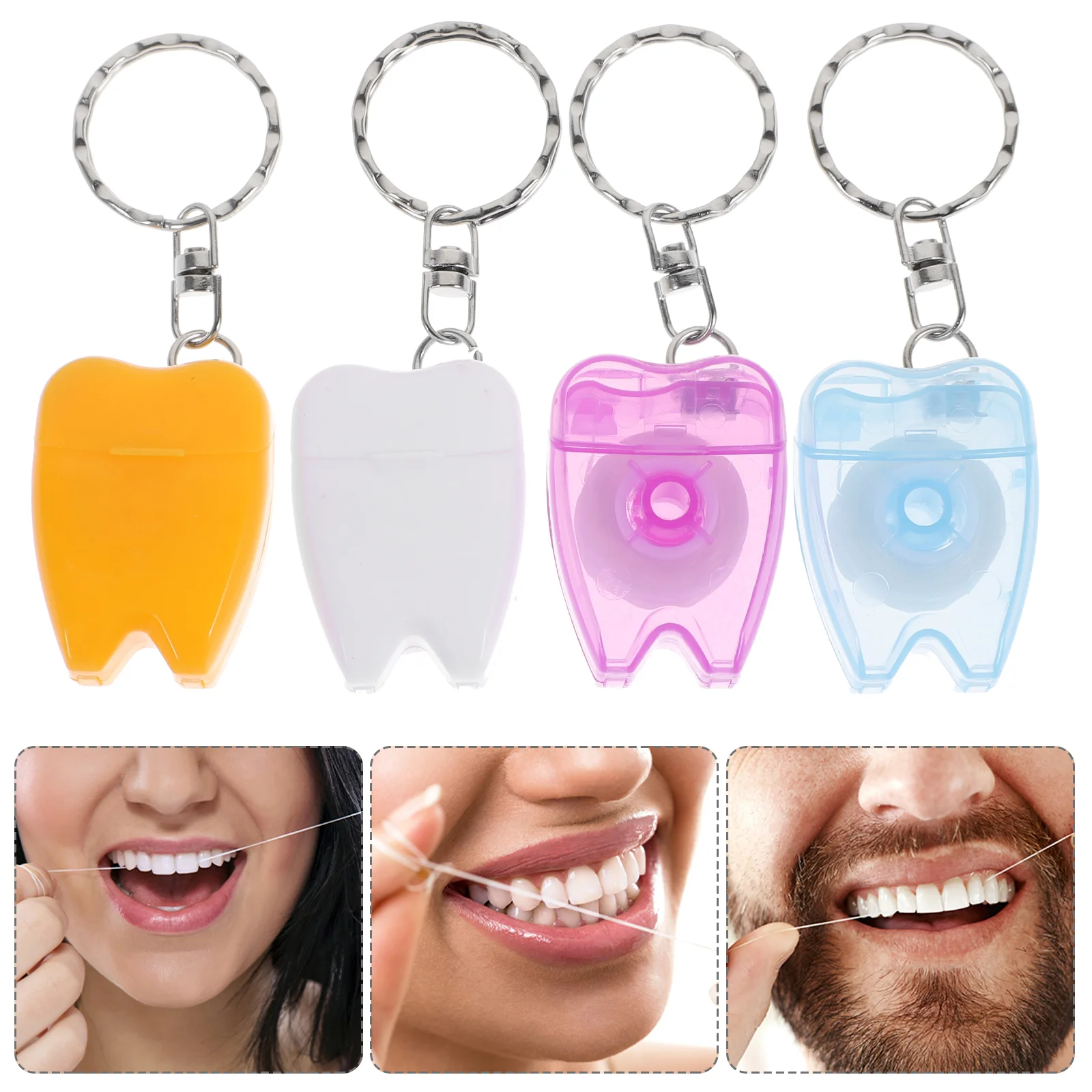 4pcs 15M Dental Floss Portable Keychain Key Ring Floss Stick For Teeth Cleaning Oral Care (Random Color)