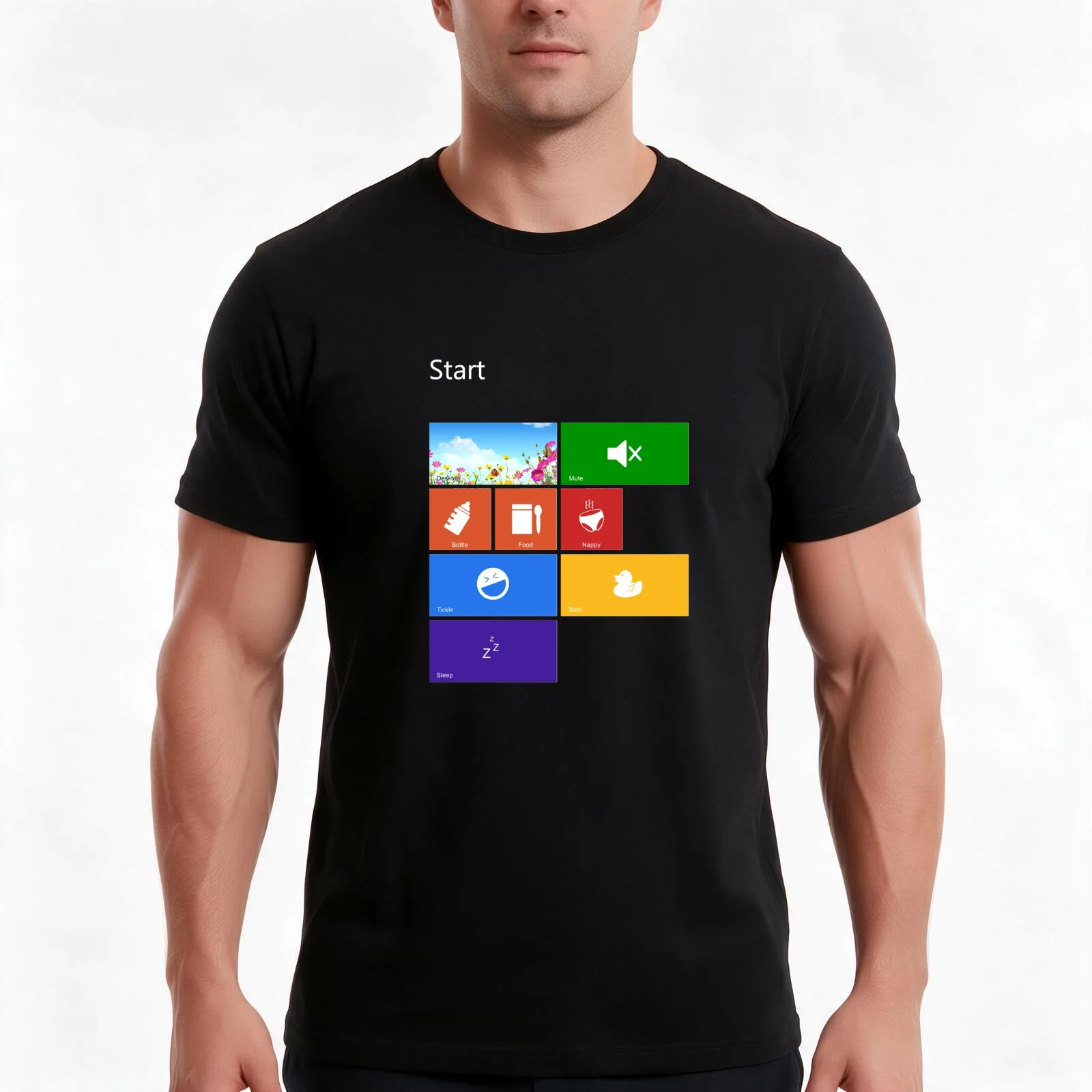 Parenting Start Menu - Windows 8 T-Shirt, Summer Casual Cotton Tee, Oversized Streetwear Tops, Vintage Graphic Print