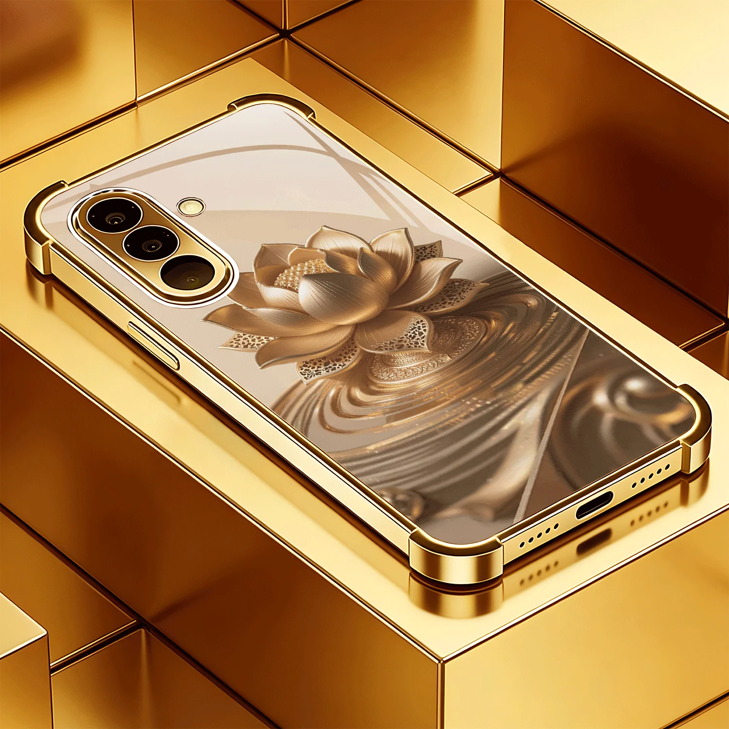 Lotus in the Ripple Tempered Glass Fashion phone case for Samsung Galaxy S26/S25/S24/S23/S22/S21 FE Ultra Plus Dropresistant