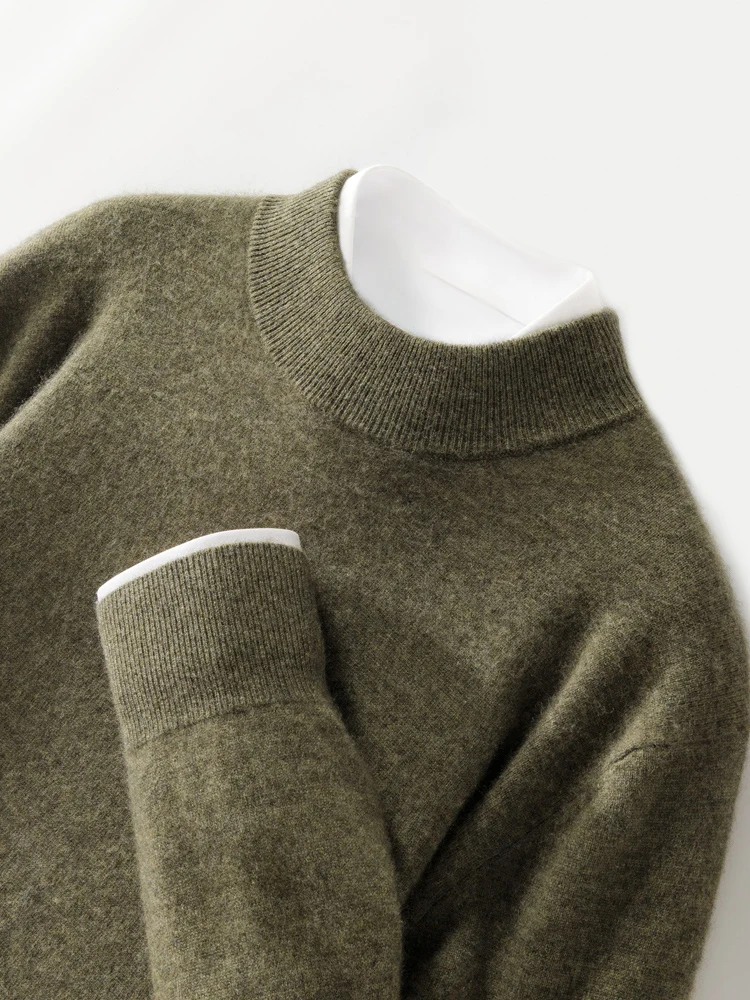 Yoyoselect Autumn Winter Basic Men Cashmere Sweater Mock Neck Smart Casual Pullover 100% Cashmere Knitwear Luxury Soft Tops