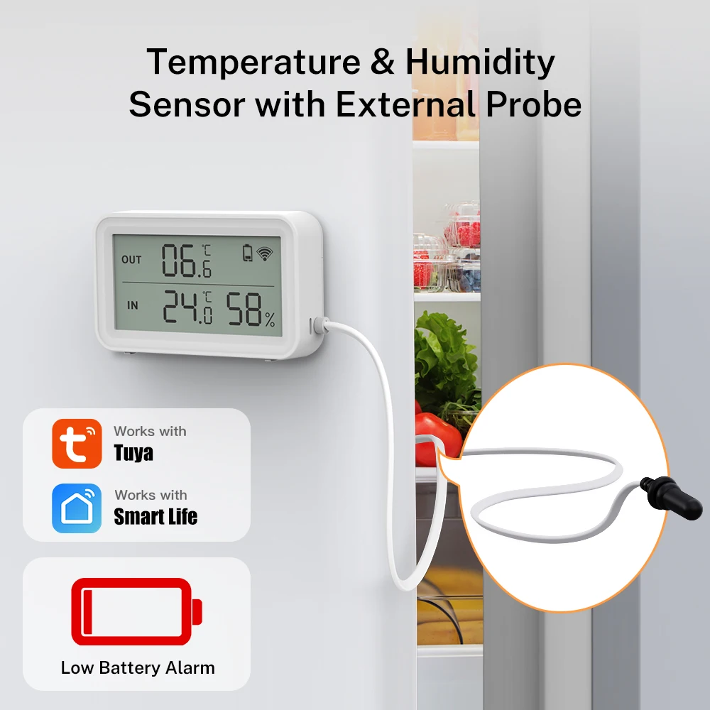 Tuya WiFi مستشعر درجة الحرارة والرطوبة الرقمي LCD متر hogar inteligente العمل مع الحياة الذكية Google Home مع مسبار خارجي #3