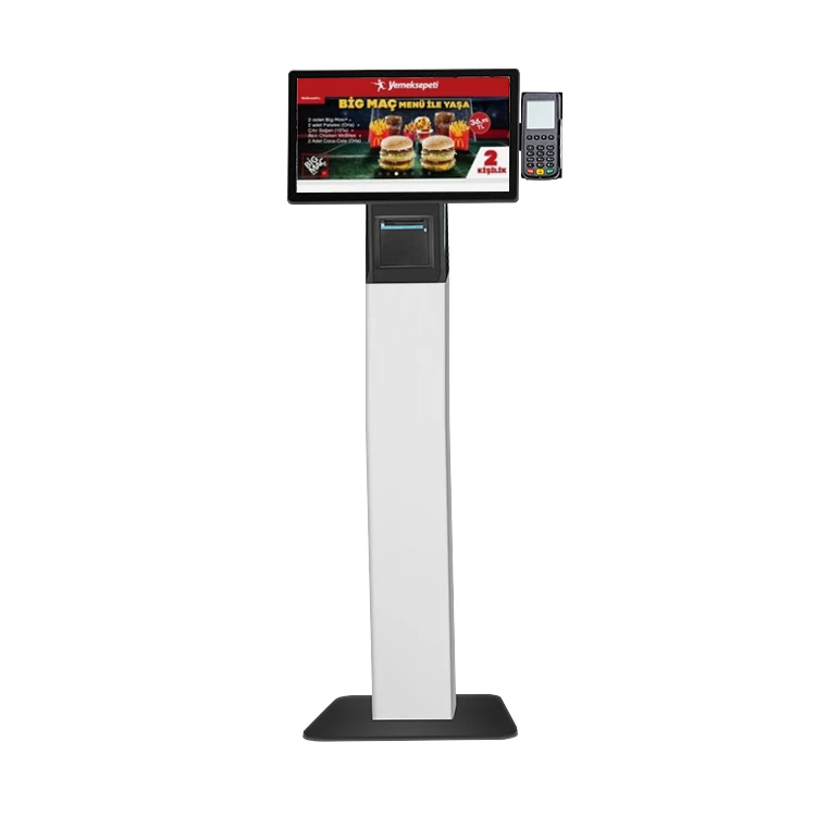 Touchscreen Restaurant Menu Hotel Self Service Ordering Kiosk Service Bank Queue Machine With Thermal Printer and POS Holder