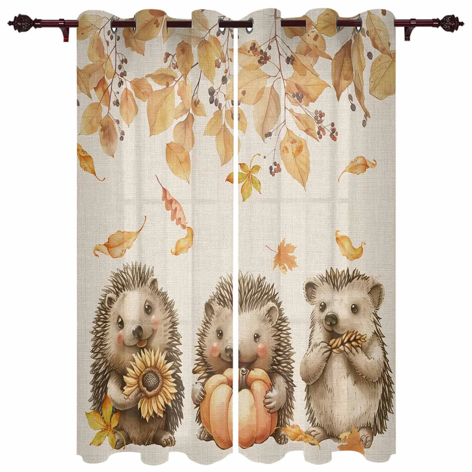 Fall Pumpkin Mushroom Hedgehog Curtains for Living Room Window Curtain for Bedroom Modern Indoor Home Decor Curtains