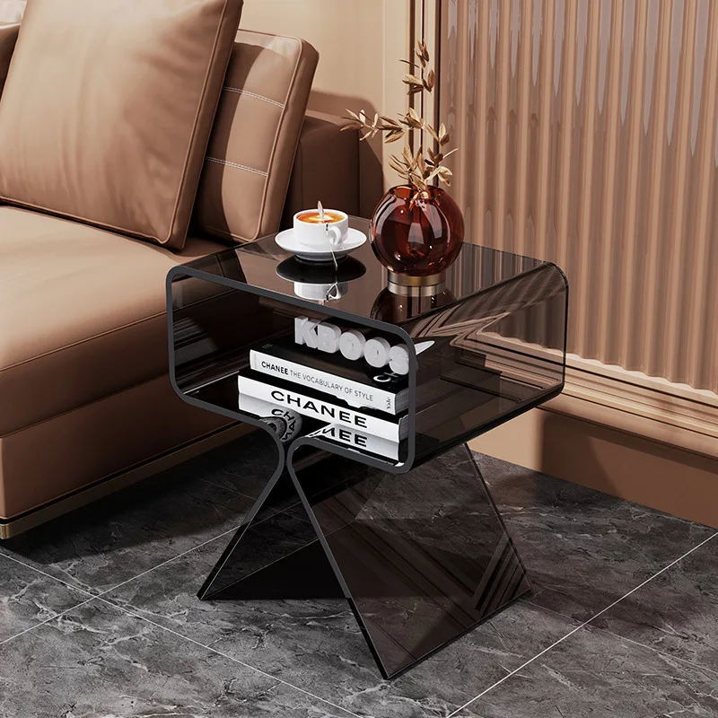 Acrylic high transparent bookcase, creative coffee and beverage table, light luxury and simple edges