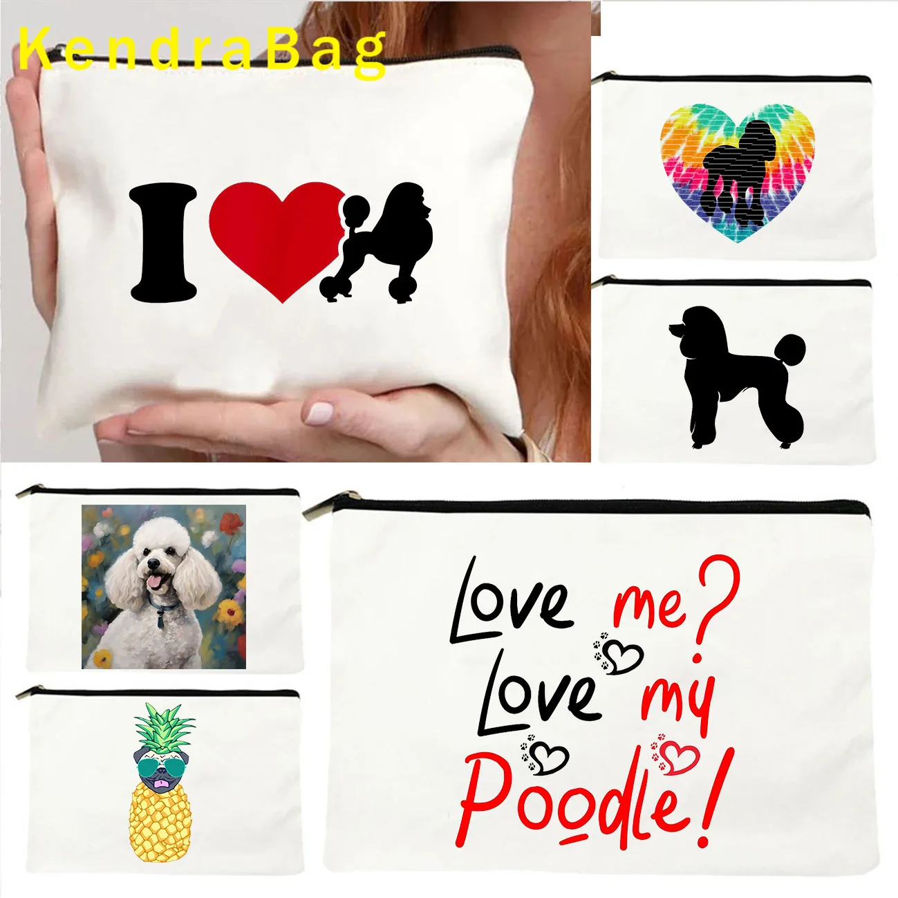 

Love Golden Doodle Pug Animal Poodle Dog Lover Cute Gifts Groodle Dog Heart Canvas Cosmetic Makeup Bags Pencil Case Wallet Pouch