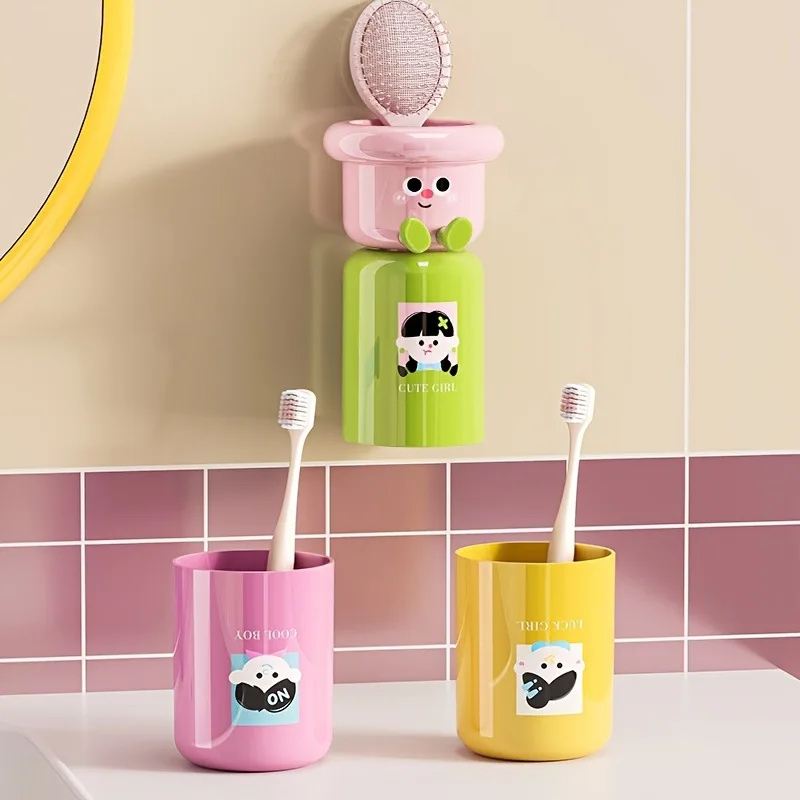 Soporte para vaso de cepillo de dientes magnético de dopamina para el hogar, taza de enjuague para el hogar, sin perforación, taza de enjuague por goteo invertida, 1/3 Uds.