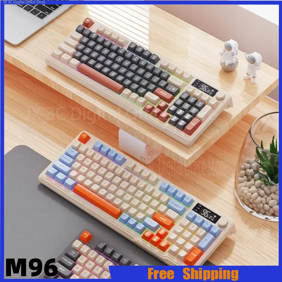 

Free Wolf M96 Wireless Bluetooth Mechanical Feel Keyboard Dual-Mode Pbt Ball Hat With Display Game Office Waterproof Keyboard