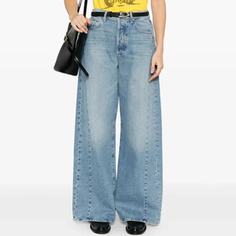 Dave&di Women's Wide Leg Denim Long Pants With Micro Elastic Side Mom Jeans Women's Jeans Woman Clothes Women's Denim Pants