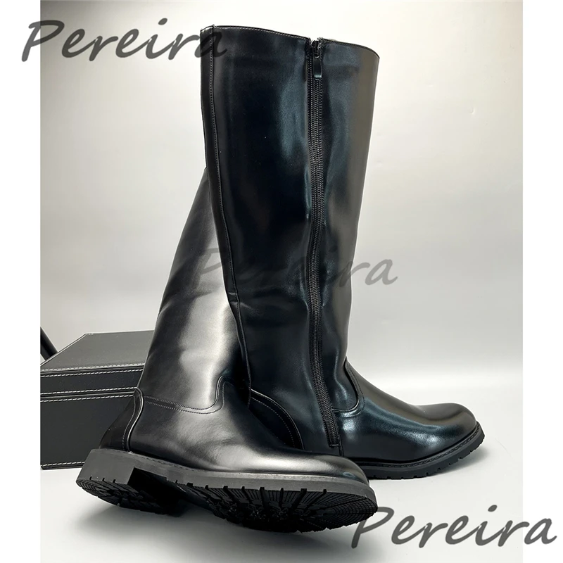خريف شتاء دافئ الرجال حذاء برقبة للركبة جلد أسود سميكة سوليد الجانب سستة أحذية طويلة العصرية تنوعا أحذية رجالي حجم كبير