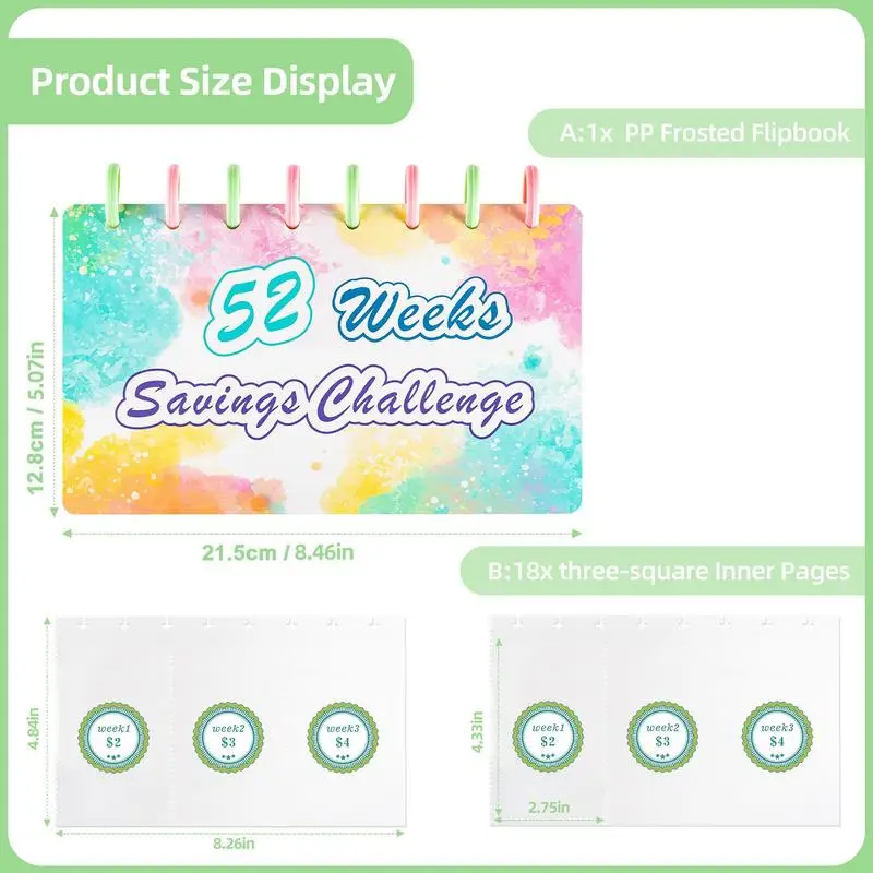 دفتر ملاحظات لتوفير المال مع مظاريف نقدية ، مخطط الميزانية ، توفير المال ، الميزانية النقدية ، الإدارة المالية ، 52 أسبوعًا