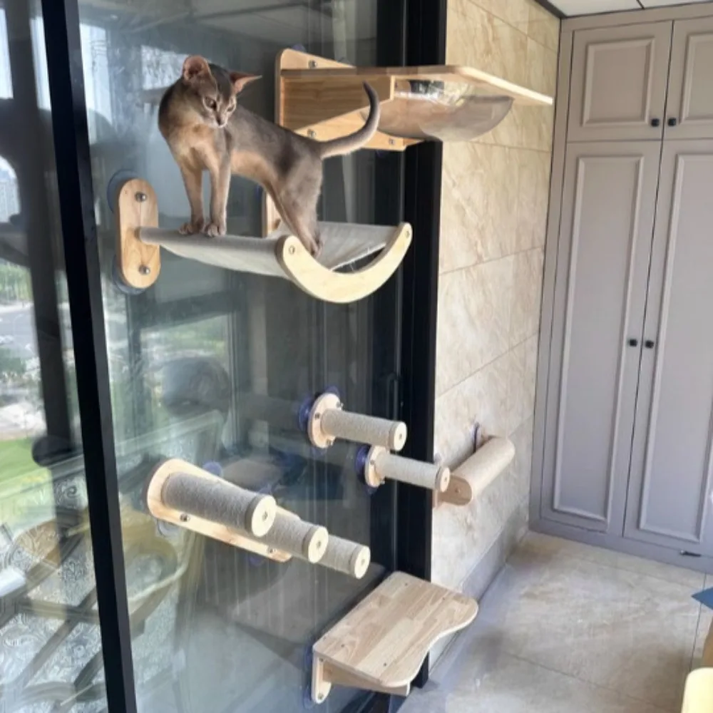 

Гамак с кошачьим окном из массива дерева, твердый и стабильный балкон, присоска, кошачье гнездо, подвесной гамак, аксессуары для кошек, принадлежности