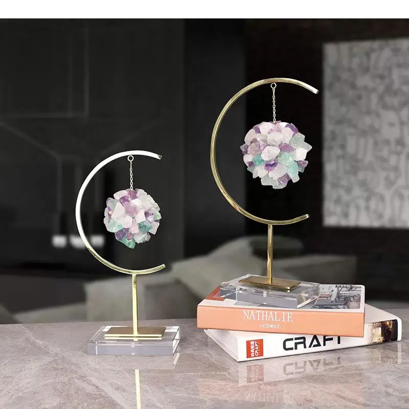Natural Colored Stones Ball Crafts Crystal Base Ornaments Desk Decoration Color Flower Modern Artwork Room Aesthetics Decor