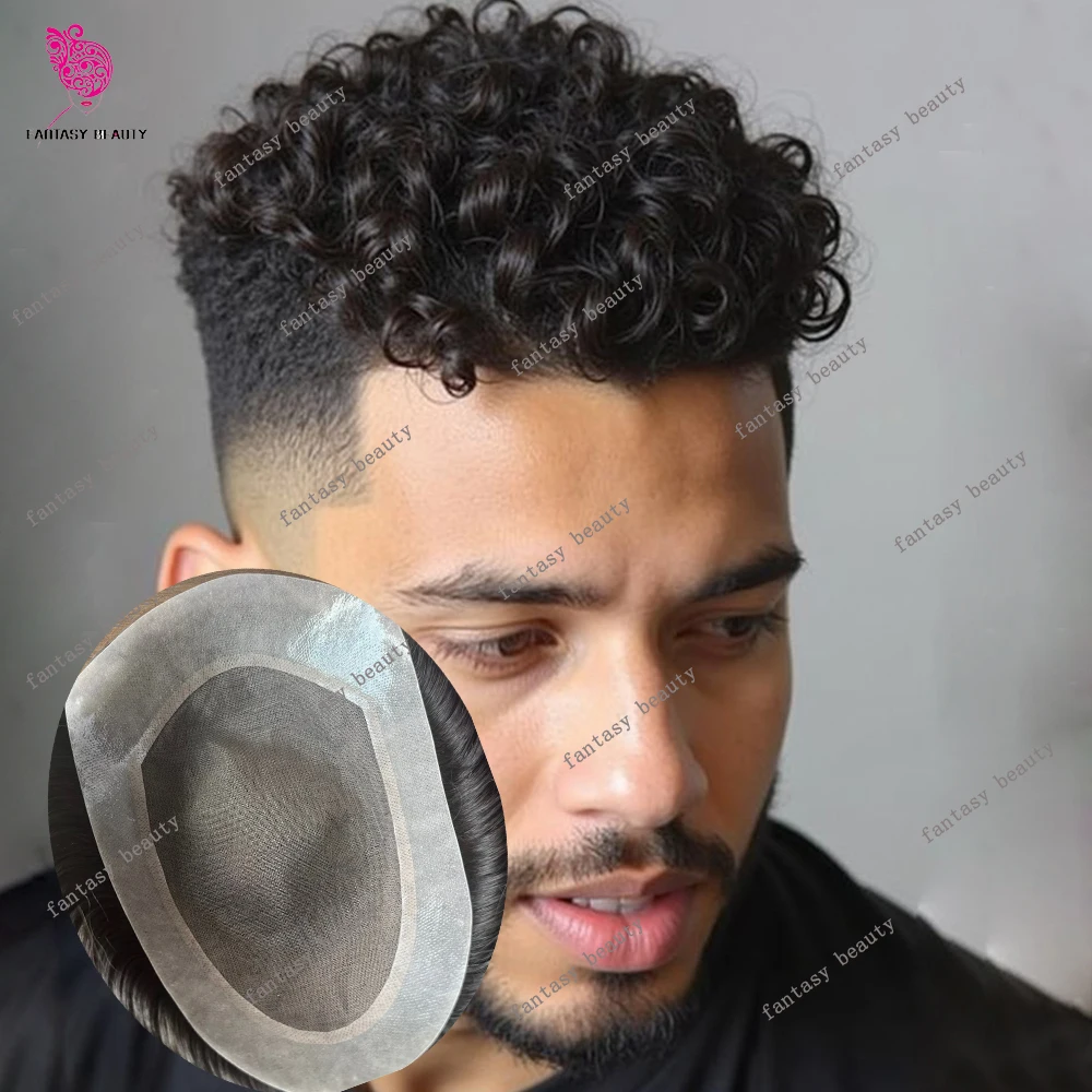 

Afro 15mm/18mm/20mm Curly Durable Mono&PU Toupee for Bald Hair Loss Breathable Cheap Black Human Hair Capillary Prosthesi System