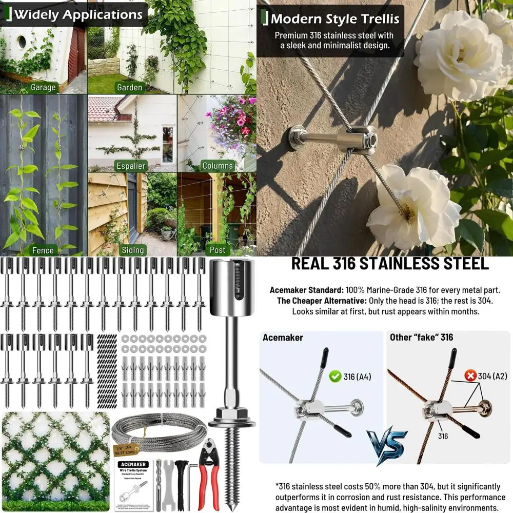 

Набор решеток для скалолазания на открытом воздухе, набор из 20 предметов с кабелем и резаком из нержавеющей стали 98 футов, система эпиляции «сделай сам» для G