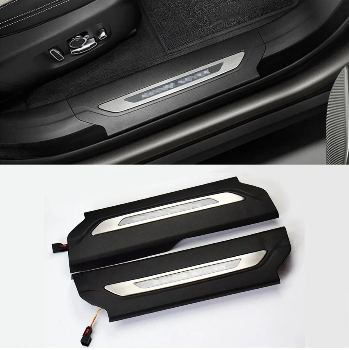 2PCS Fits For Land Rover Range Rover Velar 2018-2026 Silver Steel Front Outer Door Sill Threshold Scuff Plate with light