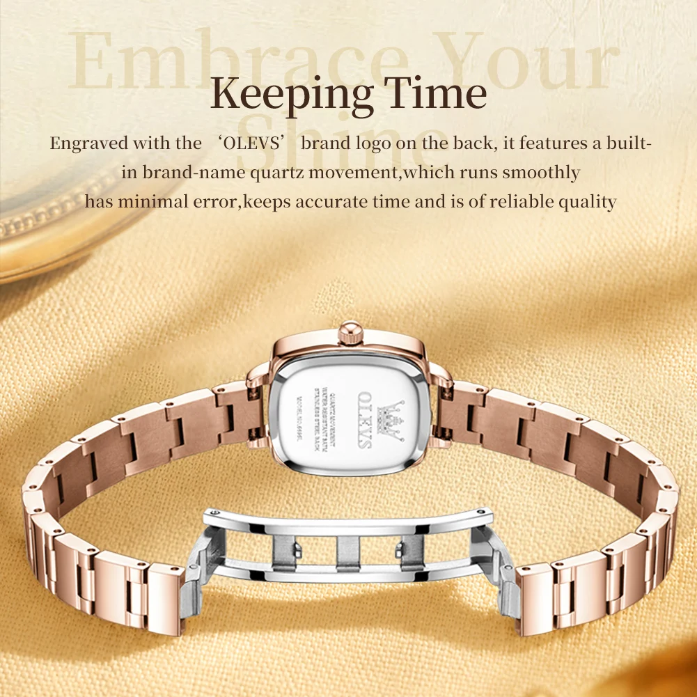 OLEVS 5695 Women Quartz Watch 3Pcs Gift Set Square Gold Stainless Steel Wristwatch Heart Necklace Bracelet Ladies Luxury Watch