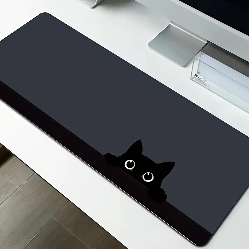 Funny Cute Peekaboo Black Cat Large Desk Mat, Anti-slip Rubber Mousepad for Gaming Room Office PC Keyboard Workstation Decor